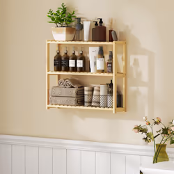 HOMCOM 3-Tier Bamboo Adjustable Bathroom Storage Shelf, Natural
