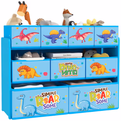 AIYAPLAY 3-Tier Toy Organiser Shelf with 9 Storage Boxes for Bedroom, Blue