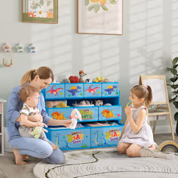 AIYAPLAY 3-Tier Toy Organiser Shelf with 9 Storage Boxes for Bedroom, Blue
