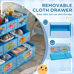 AIYAPLAY 3-Tier Toy Organiser Shelf with 9 Storage Boxes for Bedroom, Blue - Additional view 4