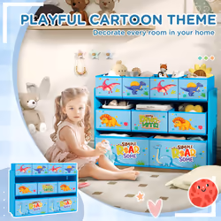 AIYAPLAY 3-Tier Toy Organiser Shelf with 9 Storage Boxes for Bedroom, Blue - Additional view 5