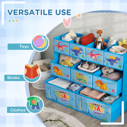 AIYAPLAY 3-Tier Toy Organiser Shelf with 9 Storage Boxes for Bedroom, Blue - Additional view 6