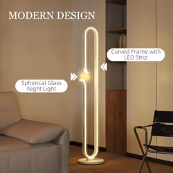 HOMCOM Dimmable LED Floor Lamp with Glass Night Light, Foot Switch, White