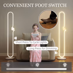 HOMCOM Dimmable LED Floor Lamp with Glass Night Light, Foot Switch, White - Additional view 5