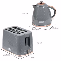 HOMCOM Kettle and Toaster Set 1.7L Fast Boil Kettle & 2 Slice Toaster Set - Grey