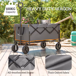 Outsunny 160L Folding Trolley Cart w/ Adjustable Handle, Grey and Orange