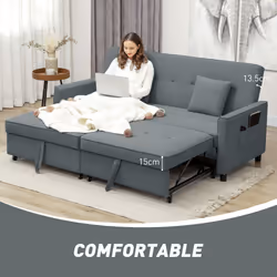 HOMCOM Reversible L-Shaped Sectional Sofa Bed with Cushions, Grey - Additional view 6