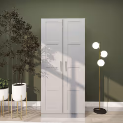 HOMCOM Wardrobe for Bedroom, Double Wardrobe with Hanging Rail, Grey