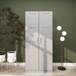 HOMCOM Wardrobe for Bedroom, Double Wardrobe with Hanging Rail, Grey