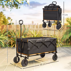 Outsunny 160L Folding Trolley Cart w/ Adjustable Handle, Black and Orange