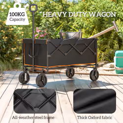 Outsunny 160L Folding Trolley Cart w/ Adjustable Handle, Black and Orange