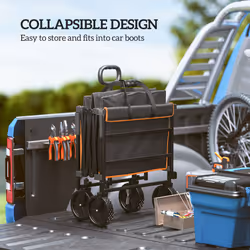 Outsunny 160L Folding Trolley Cart w/ Adjustable Handle, Black and Orange - Additional view 4