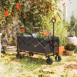 Outsunny 160L Folding Trolley Cart w/ Adjustable Handle, Black and Orange - Additional view 8