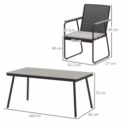 Outsunny 6 Seater Garden Dining Set with Cushions Rattan Backrest, Grey
