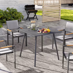 Outsunny Garden Table for 4 Person with Slat Top, Steel Frame, Grey