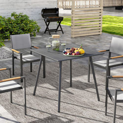 Outsunny Garden Table for 4 Person with Slat Top, Steel Frame, Grey