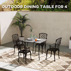 Outsunny Garden Table for 4 Person with Slat Top, Steel Frame, Grey