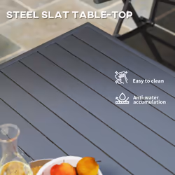 Outsunny Garden Table for 4 Person with Slat Top, Steel Frame, Grey