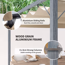 Outsunny 3 x 3(m) Aluminium Garden Pergola with Retractable Roof, Grey