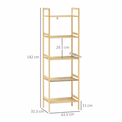HOMCOM 5-Tier Bamboo Bathroom Storage Shelf with Adjustable Rack, Natural