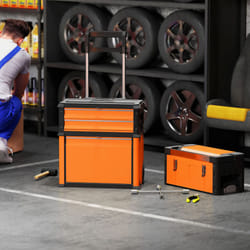 HOMCOM 3-Tier Tool Box with Wheels, Stackable Steel Toolbox - Orange