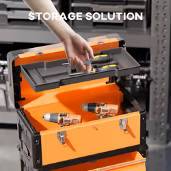 HOMCOM 3-Tier Tool Box with Wheels, Stackable Steel Toolbox - Orange - Additional view 4