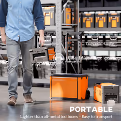 HOMCOM 3-Tier Tool Box with Wheels, Stackable Steel Toolbox - Orange - Additional view 5