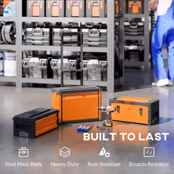 HOMCOM 3-Tier Tool Box with Wheels, Stackable Steel Toolbox - Orange - Additional view 6