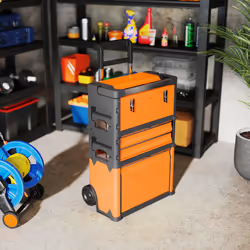 HOMCOM 3-Tier Tool Box with Wheels, Stackable Steel Toolbox - Orange - Additional view 8