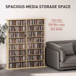 HOMCOM CD Storage Unit DVD Tower Blu-ray Storage Shelf for Office, Natural