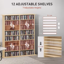 HOMCOM CD Storage Unit DVD Tower Blu-ray Storage Shelf for Office, Natural - Additional view 4