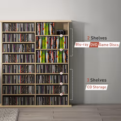 HOMCOM CD Storage Unit DVD Tower Blu-ray Storage Shelf for Office, Natural - Additional view 8