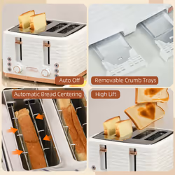 HOMCOM Toaster with 4 Slot, 7 Browning Levels, 1600W, White Ripple - Additional view 5