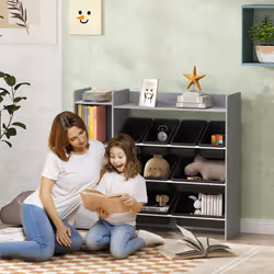 AIYAPLAY Toy Storage Unit with 8 Removable Bins, Storage Shelves, Cabinet