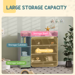 AIYAPLAY Toy Storage Unit with 8 Removable Bins, Storage Shelves, Cabinet