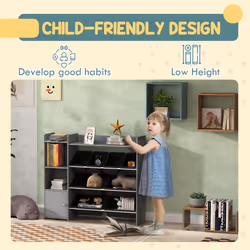 AIYAPLAY Toy Storage Unit with 8 Removable Bins, Storage Shelves, Cabinet