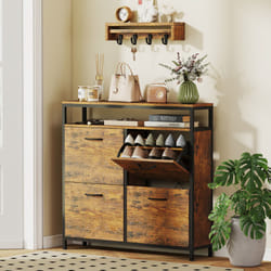 HOMCOM Shoe Cabinet with 4 Flip Drawers, Holds 12-20 Pairs - Brown