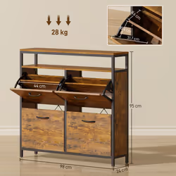 HOMCOM Shoe Cabinet with 4 Flip Drawers, Holds 12-20 Pairs - Brown - Additional view 2