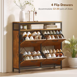HOMCOM Shoe Cabinet with 4 Flip Drawers, Holds 12-20 Pairs - Brown - Additional view 3