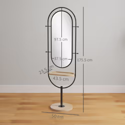 HOMCOM Full Length Mirror, Free Standing Mirror with Tray and Hooks, Black