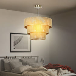 HOMCOM Boho Hemp Rope Pendant Light, Ceiling Light for Bedroom, Light Brown