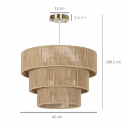 HOMCOM Boho Hemp Rope Pendant Light, Ceiling Light for Bedroom, Light Brown
