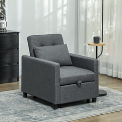 HOMCOM Convertible Single Chair Bed with Upholstered Fabric - Grey
