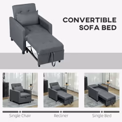 HOMCOM Convertible Single Chair Bed with Upholstered Fabric - Grey
