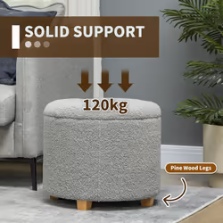 HOMCOM 45cm Round Ottoman with Storage, Lid, Cashmere Footstool, Grey - Additional view 4