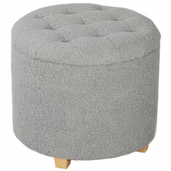 HOMCOM 45cm Round Ottoman with Storage, Lid, Cashmere Footstool, Grey - Additional view 7