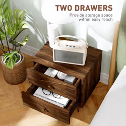 HOMCOM Bedside Tables Set of 2, Modern Side Table Set with 2 Drawers, Brown