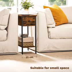 HOMCOM Industrial Slim End Table Nightstand for Small Spaces Rustic Brown - Additional view 4