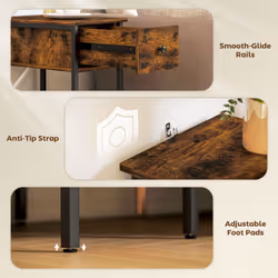 HOMCOM Industrial Slim End Table Nightstand for Small Spaces Rustic Brown - Additional view 5
