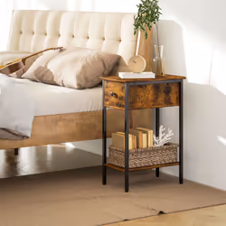 HOMCOM Industrial Slim End Table Nightstand for Small Spaces Rustic Brown - Additional view 6